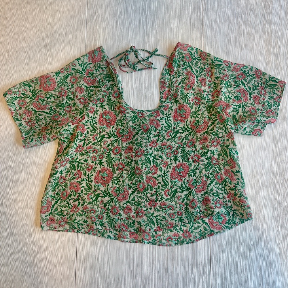 Floral and Paisley Silk Scoop Neck Blouse